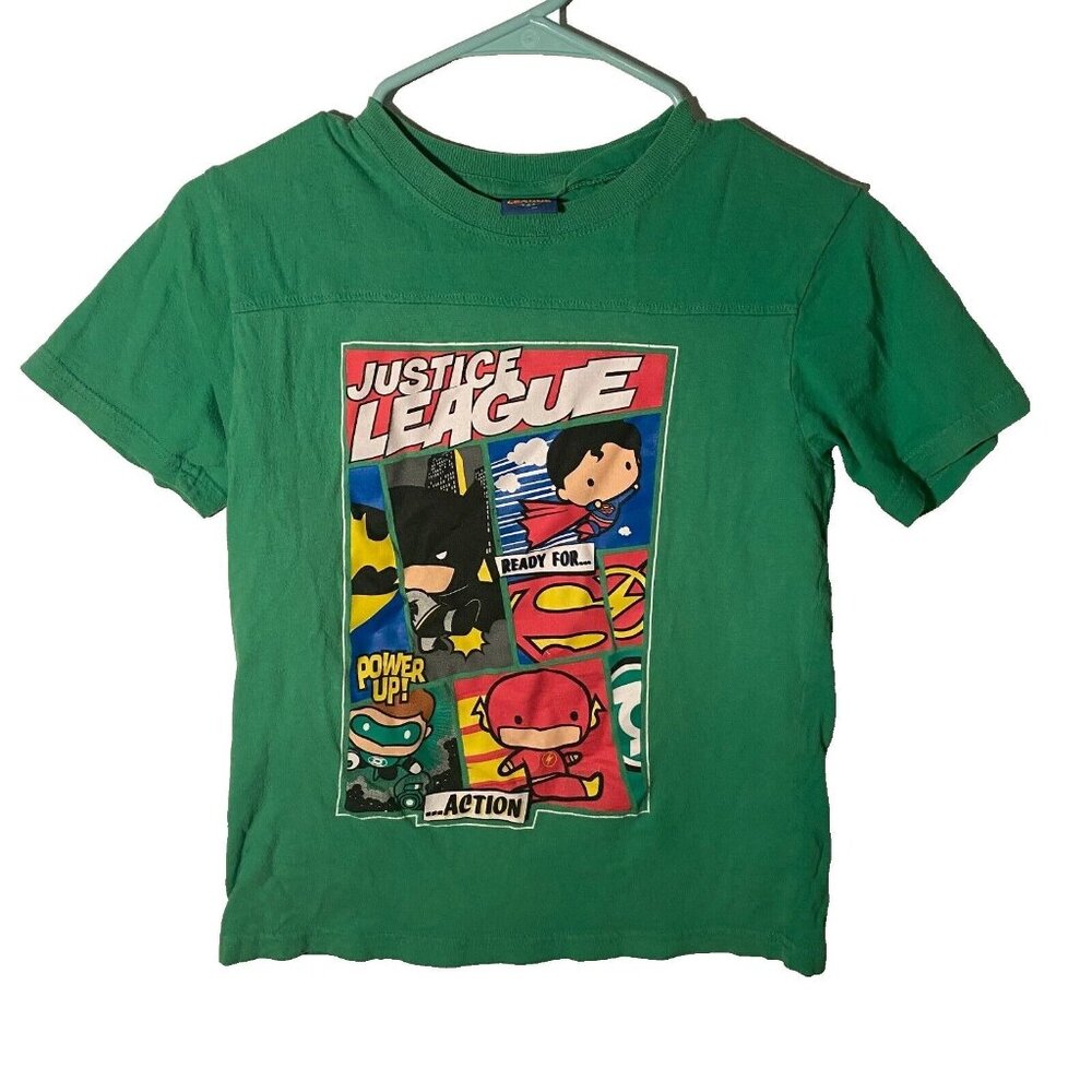 Justice League Boy's Ready For Action Green Cotton‎ Tee- Sz 14/16